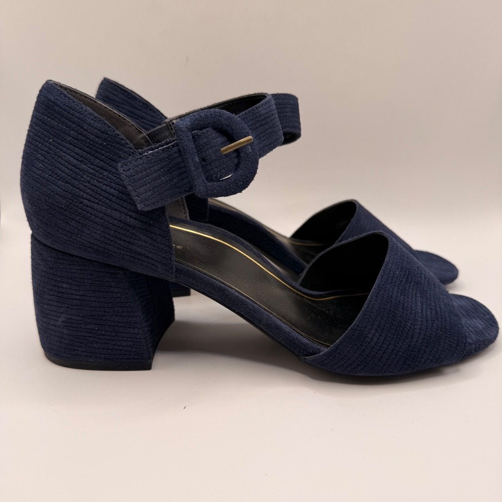 Vionic Chardonnay Navy Ribbed Corduroy Block‎ Heel Sandals Ankle Strap Size 10
